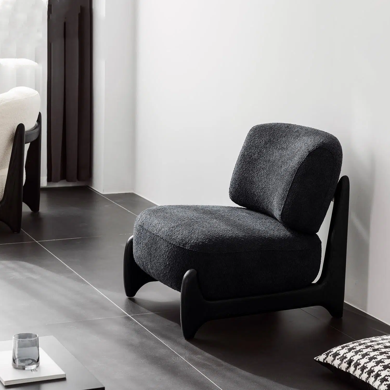 DFM-Chair-FA00831-2.jpg Contemporary Nordic Lambswool Velvet Solid Wood Sofa Backrest Armless For Living Room - Image 9