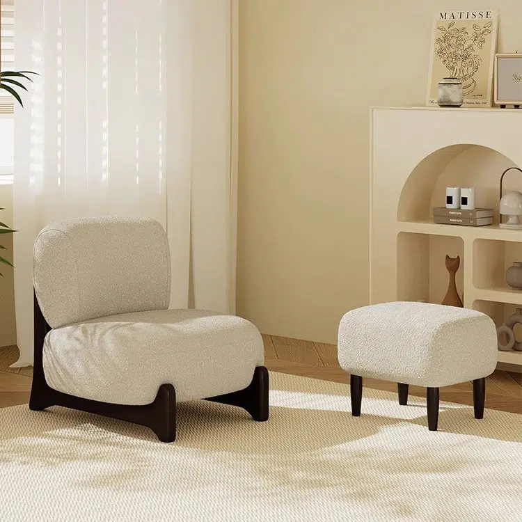 DFM-Chair-FA00831-5.jpg Contemporary Nordic Lambswool Velvet Solid Wood Sofa Backrest Armless For Living Room - Image 2