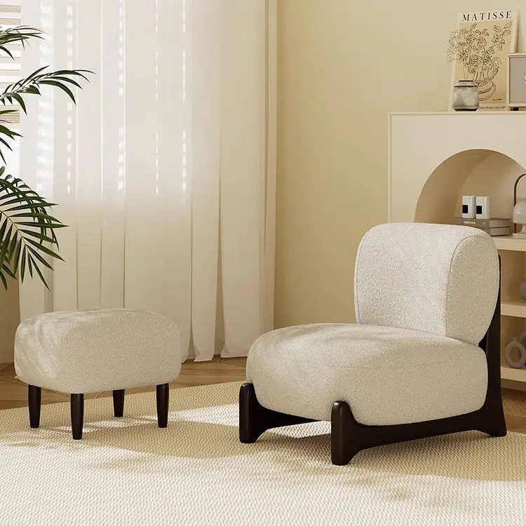 DFM-Chair-FA00831-6.jpg Contemporary Nordic Lambswool Velvet Solid Wood Sofa Backrest Armless For Living Room - Image 11