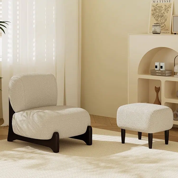 DFM-Chair-FA00831-8.jpg Contemporary Nordic Lambswool Velvet Solid Wood Sofa Backrest Armless For Living Room - Image 10