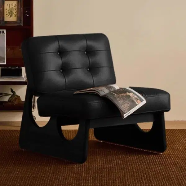 Modern Art Deco Leather Solid Wood Sofa Backrest Armless For Living Room - Image 14