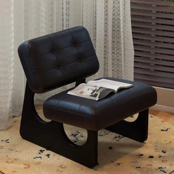 Modern Art Deco Leather Solid Wood Sofa Backrest Armless For Living Room - Image 11