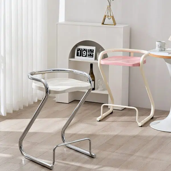 Contemporary Nordic ABS Iron Geometry Bar Stool Backless Armless For Dining Room - Image 2