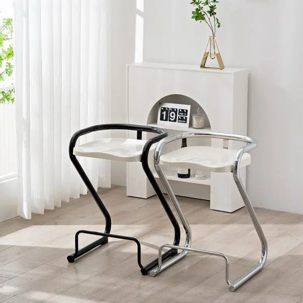 Contemporary Nordic ABS Iron Geometry Bar Stool Backless Armless For Dining Room - Image 3
