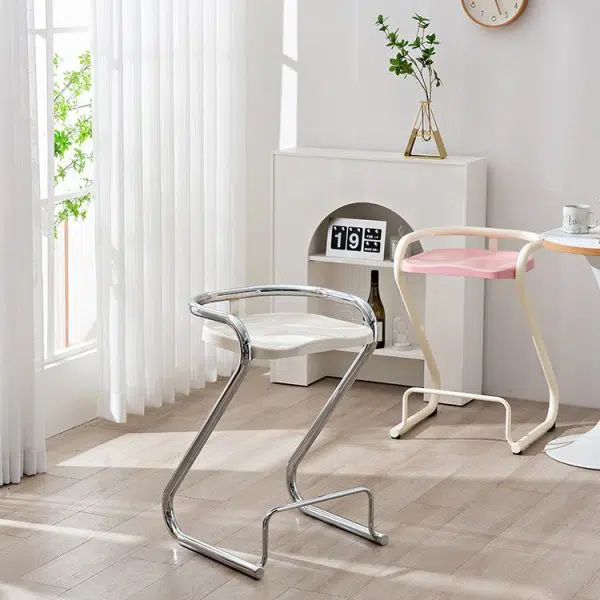 Contemporary Nordic ABS Iron Geometry Bar Stool Backless Armless For Dining Room - Image 15