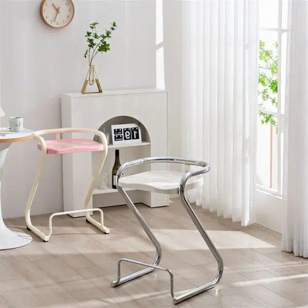 Contemporary Nordic ABS Iron Geometry Bar Stool Backless Armless For Dining Room - Image 16