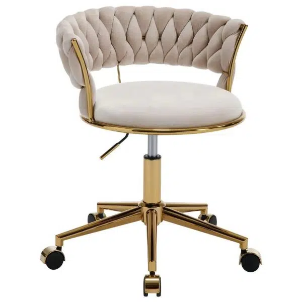 Contemporary Nordic Coil Velvet Iron Hardware Vanity Stool Backrest Armless For Bedroom - Image 6