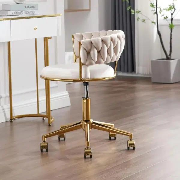Contemporary Nordic Coil Velvet Iron Hardware Vanity Stool Backrest Armless For Bedroom - Image 5