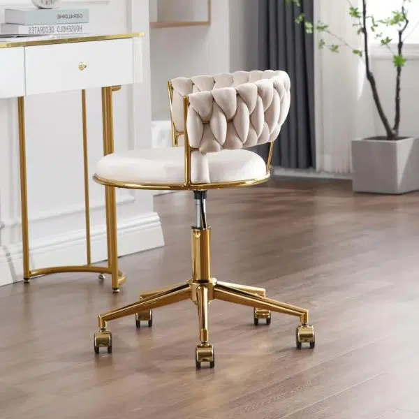Contemporary Nordic Coil Velvet Iron Hardware Vanity Stool Backrest Armless For Bedroom - Image 2