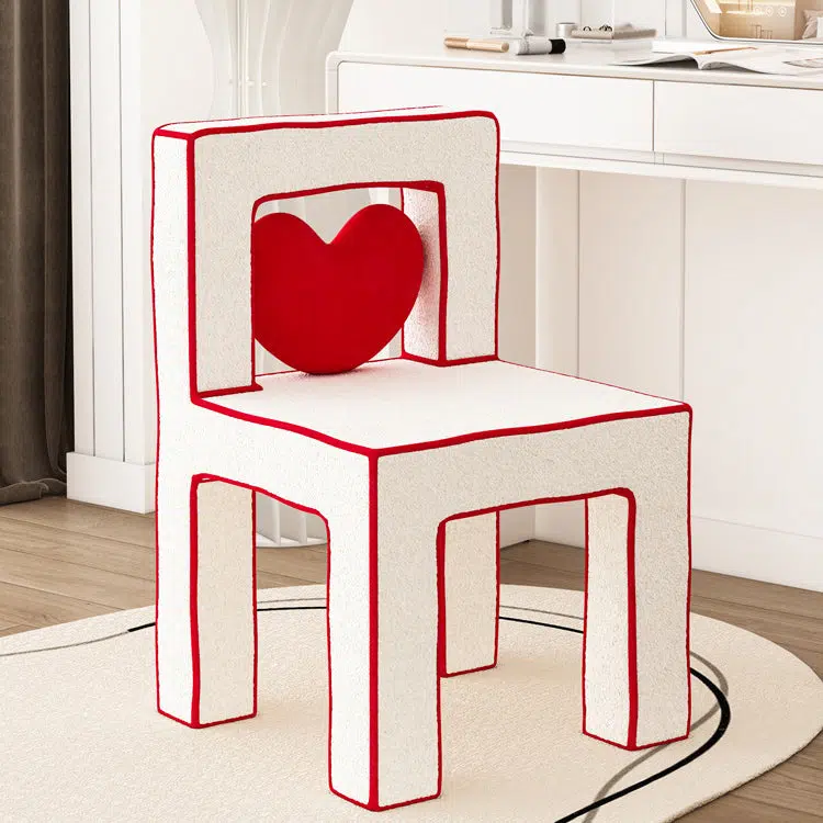 DFM-Chair-FA00954-1-64092fcf-c3bb-458b-a9d8-f435a58a9427.jpg Contemporary Creative Love Lines Lambswool Solid Wood Iron Vanity Stool Backrest Armless For Bedroom - Image 13
