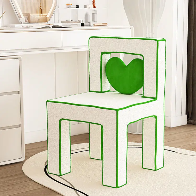 DFM-Chair-FA00954-10.jpg Contemporary Creative Love Lines Lambswool Solid Wood Iron Vanity Stool Backrest Armless For Bedroom - Image 12