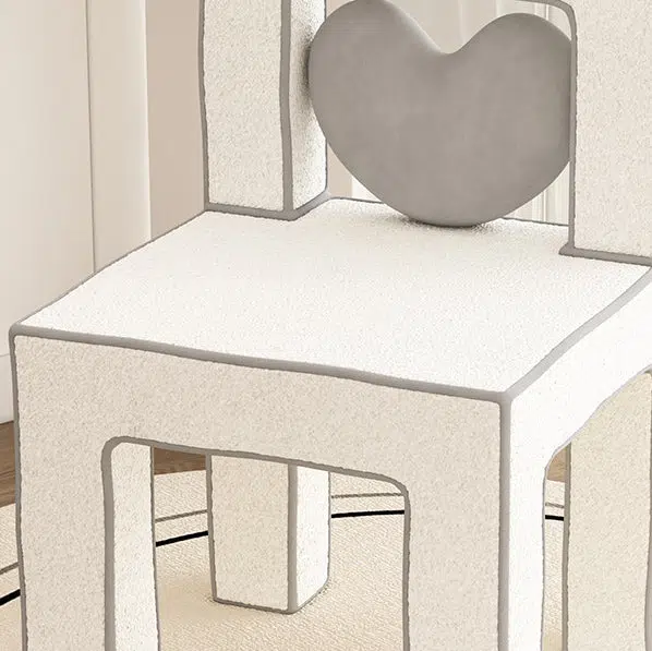 DFM-Chair-FA00954-12.jpg Contemporary Creative Love Lines Lambswool Solid Wood Iron Vanity Stool Backrest Armless For Bedroom - Image 6