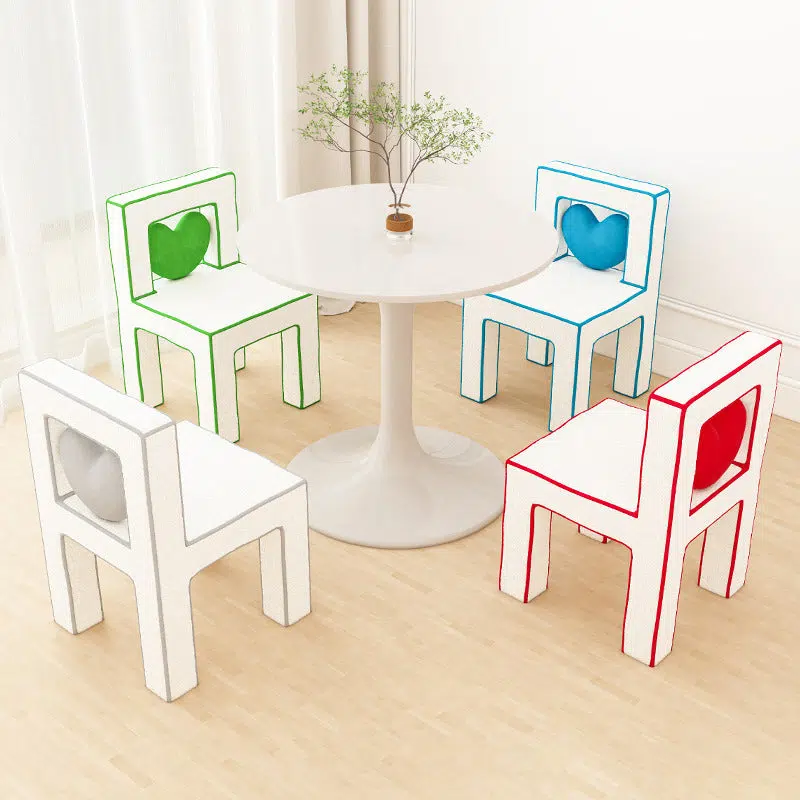 DFM-Chair-FA00954-14.jpg Contemporary Creative Love Lines Lambswool Solid Wood Iron Vanity Stool Backrest Armless For Bedroom - Image 11