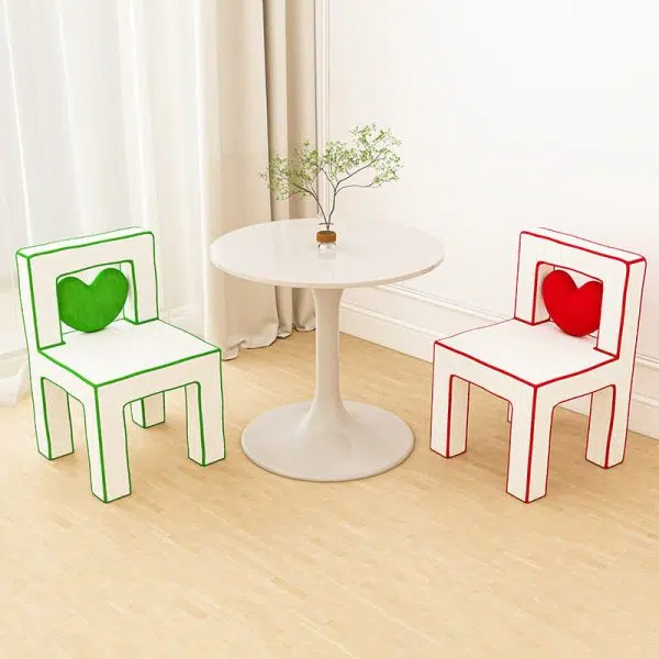 Contemporary Creative Love Lines Lambswool Solid Wood Iron Vanity Stool Backrest Armless For Bedroom - Image 2