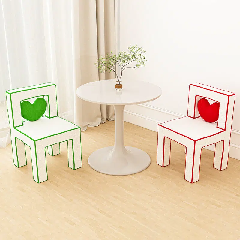 DFM-Chair-FA00954-15.jpg Contemporary Creative Love Lines Lambswool Solid Wood Iron Vanity Stool Backrest Armless For Bedroom - Image 2