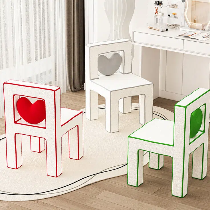 DFM-Chair-FA00954-16.jpg Contemporary Creative Love Lines Lambswool Solid Wood Iron Vanity Stool Backrest Armless For Bedroom - Image 3