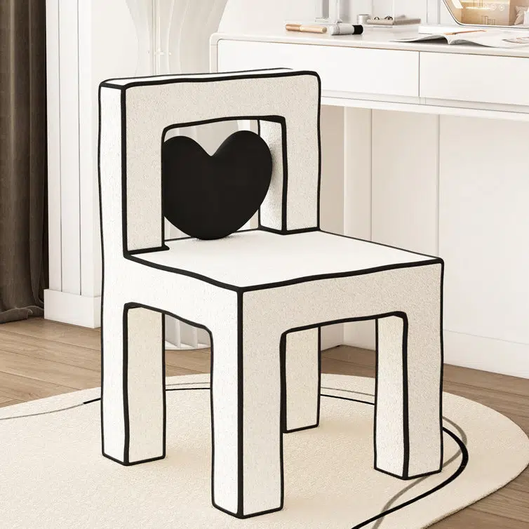 DFM-Chair-FA00954-5.jpg Contemporary Creative Love Lines Lambswool Solid Wood Iron Vanity Stool Backrest Armless For Bedroom - Image 17
