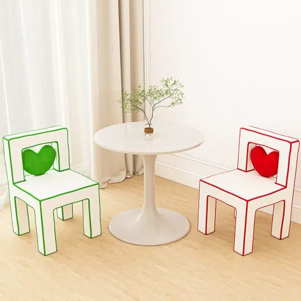 Contemporary Creative Love Lines Lambswool Solid Wood Iron Vanity Stool Backrest Armless For Bedroom - Image 9