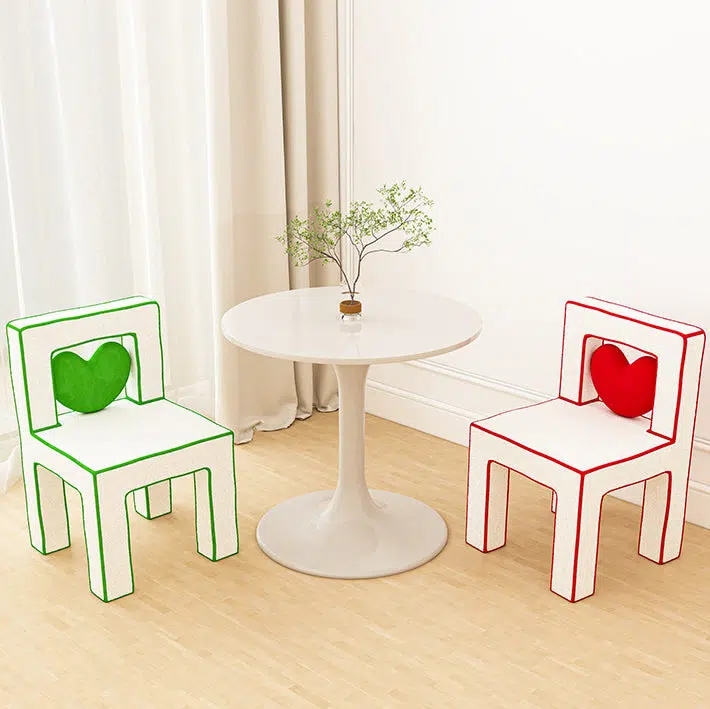 DFM-Chair-FA00954-6.jpg Contemporary Creative Love Lines Lambswool Solid Wood Iron Vanity Stool Backrest Armless For Bedroom - Image 9