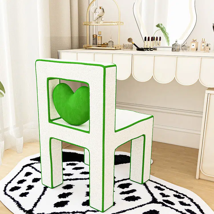 DFM-Chair-FA00954-7.jpg Contemporary Creative Love Lines Lambswool Solid Wood Iron Vanity Stool Backrest Armless For Bedroom - Image 8