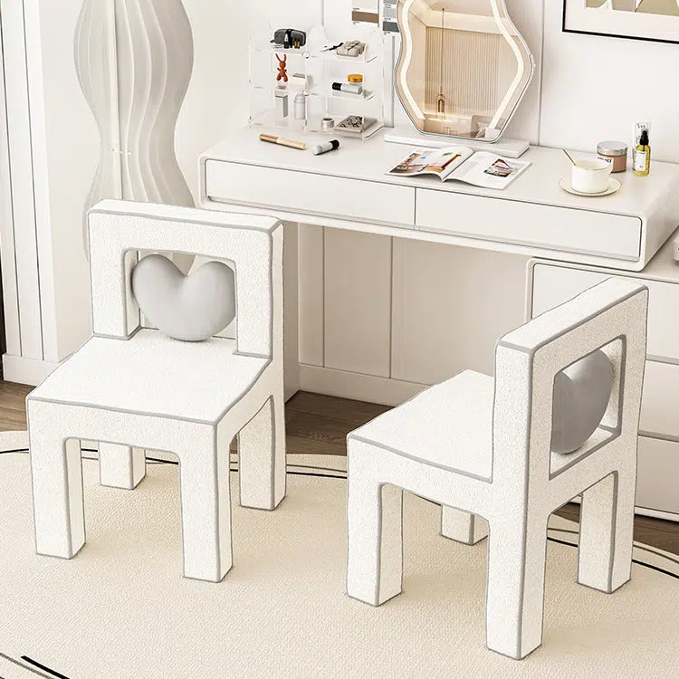 DFM-Chair-FA00954-8.jpg Contemporary Creative Love Lines Lambswool Solid Wood Iron Vanity Stool Backrest Armless For Bedroom - Image 10