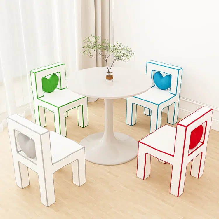 DFM-Chair-FA00954-9.jpg Contemporary Creative Love Lines Lambswool Solid Wood Iron Vanity Stool Backrest Armless For Bedroom - Image 1