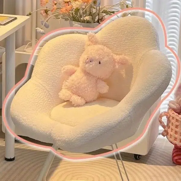 Contemporary Creative Flower Shape Lambswool Carbon Steel Vanity Stool Backrest Armless For Bedroom - Image 7