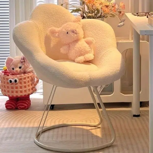 Contemporary Creative Flower Shape Lambswool Carbon Steel Vanity Stool Backrest Armless For Bedroom - Image 8