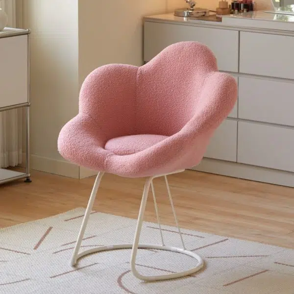Contemporary Creative Flower Shape Lambswool Carbon Steel Vanity Stool Backrest Armless For Bedroom - Image 2