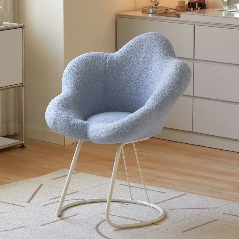 DFM-Chair-FA00963-5.jpg Contemporary Creative Flower Shape Lambswool Carbon Steel Vanity Stool Backrest Armless For Bedroom - Image 11