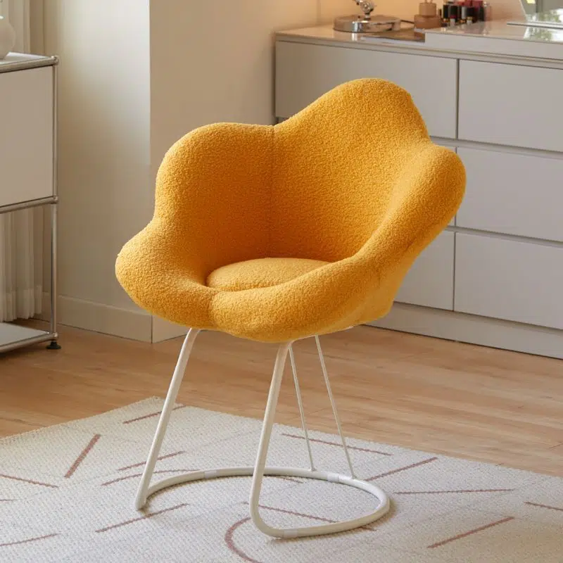 DFM-Chair-FA00963-6.jpg Contemporary Creative Flower Shape Lambswool Carbon Steel Vanity Stool Backrest Armless For Bedroom - Image 12