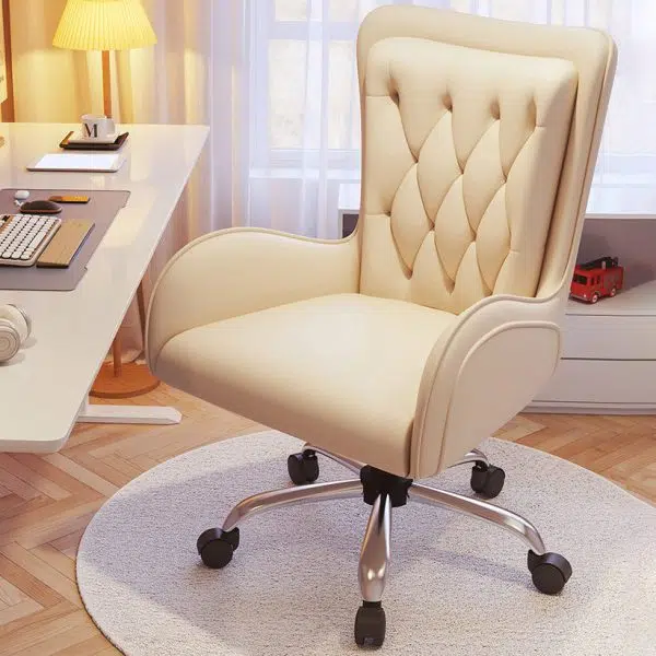 Contemporary Nordic Leather Steel Desk Chair Backrest Armrest For Home Office - Image 2