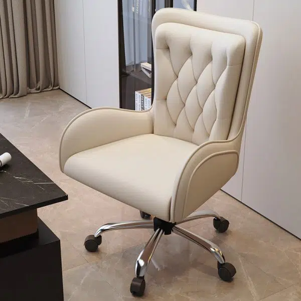 Contemporary Nordic Leather Steel Desk Chair Backrest Armrest For Home Office - Image 10