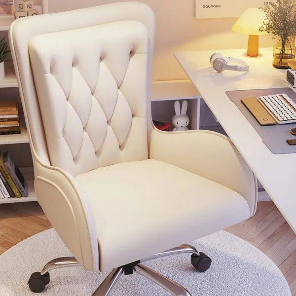 Contemporary Nordic Leather Steel Desk Chair Backrest Armrest For Home Office - Image 12