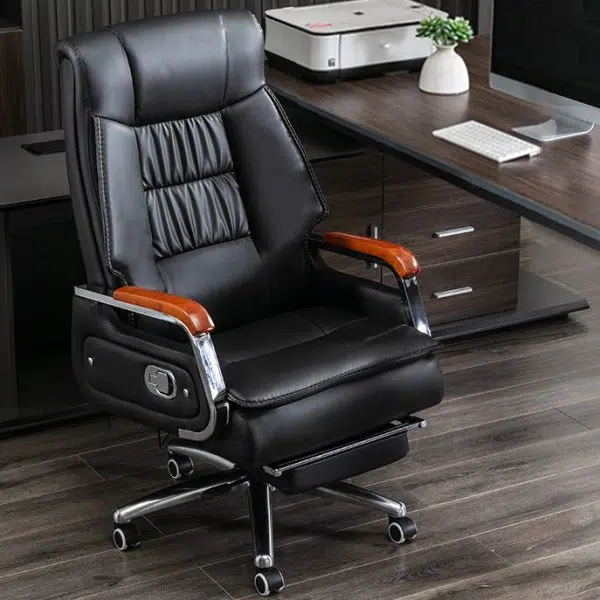 Contemporary Scandinavian Aluminum Alloy Solid Wood PU Desk Chair Backrest Armrest Footrest For Home Office - Image 6