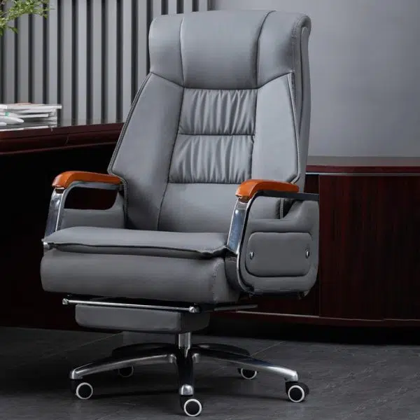 Contemporary Scandinavian Aluminum Alloy Solid Wood PU Desk Chair Backrest Armrest Footrest For Home Office - Image 9