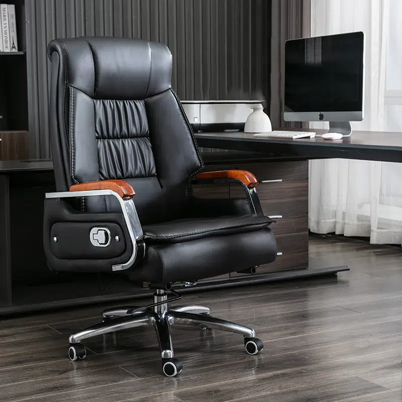 DFM-Chair-FA00973-2.jpg Contemporary Scandinavian Aluminum Alloy Solid Wood PU Desk Chair Backrest Armrest Footrest For Home Office - Image 1