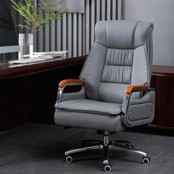 Contemporary Scandinavian Aluminum Alloy Solid Wood PU Desk Chair Backrest Armrest Footrest For Home Office - Image 2