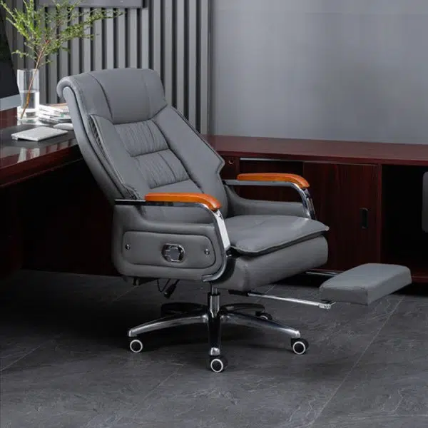 Contemporary Scandinavian Aluminum Alloy Solid Wood PU Desk Chair Backrest Armrest Footrest For Home Office - Image 12