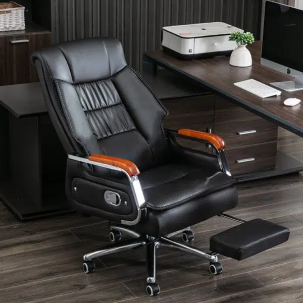 Contemporary Scandinavian Aluminum Alloy Solid Wood PU Desk Chair Backrest Armrest Footrest For Home Office - Image 8