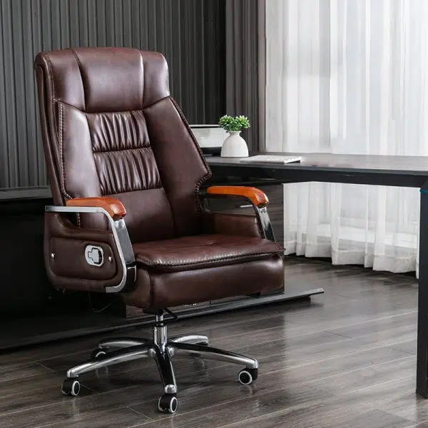 Contemporary Scandinavian Aluminum Alloy Solid Wood PU Desk Chair Backrest Armrest Footrest For Home Office - Image 3