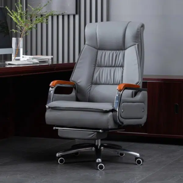 Contemporary Scandinavian Aluminum Alloy Solid Wood PU Desk Chair Backrest Armrest Footrest For Home Office - Image 10