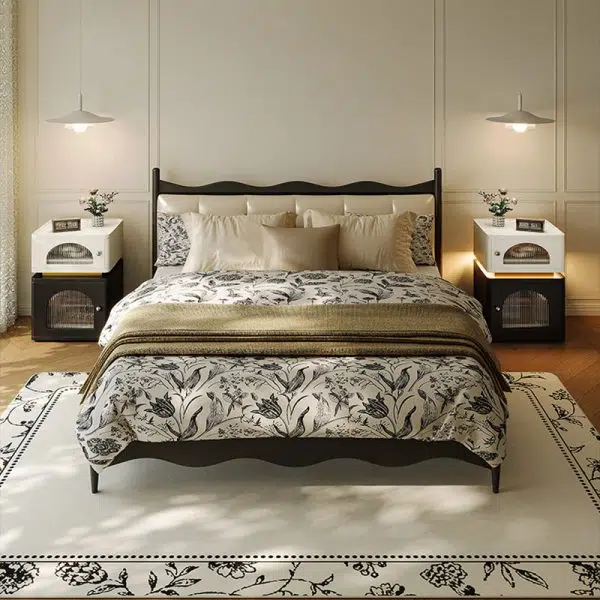 Contemporary Nordic Rectangle Cube Socket Light Strip Density Board Hardware Nightstand 2 - Cabinet For Bedroom - Image 3