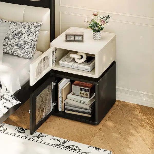 Contemporary Nordic Rectangle Cube Socket Light Strip Density Board Hardware Nightstand 2 - Cabinet For Bedroom - Image 8