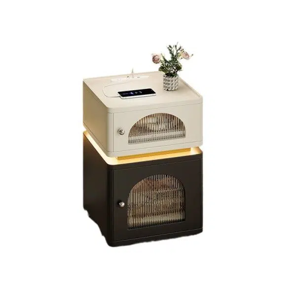 Contemporary Nordic Rectangle Cube Socket Light Strip Density Board Hardware Nightstand 2 - Cabinet For Bedroom - Image 20