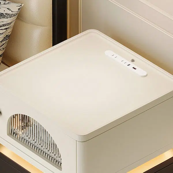 Contemporary Nordic Rectangle Cube Socket Light Strip Density Board Hardware Nightstand 2 - Cabinet For Bedroom - Image 5