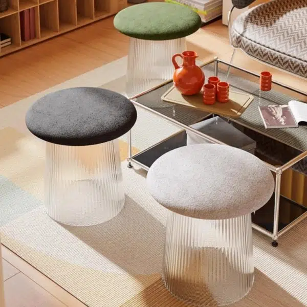 Contemporary Creative Mushroom Acrylic Lambswool Footstool Backless Armless For Living Room - Image 7