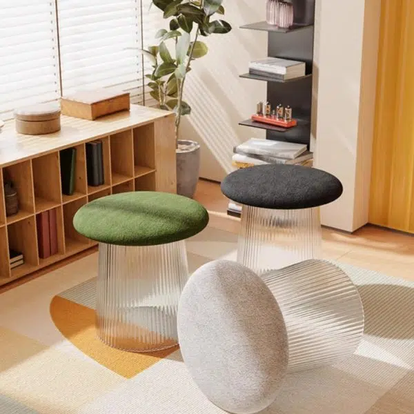 Contemporary Creative Mushroom Acrylic Lambswool Footstool Backless Armless For Living Room - Image 3