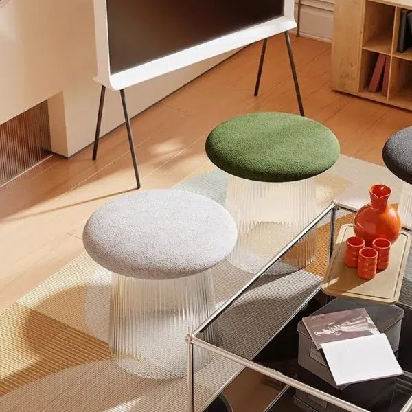 Contemporary Creative Mushroom Acrylic Lambswool Footstool Backless Armless For Living Room - Image 8