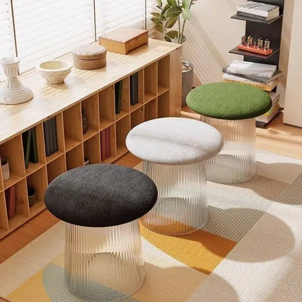 Contemporary Creative Mushroom Acrylic Lambswool Footstool Backless Armless For Living Room - Image 9